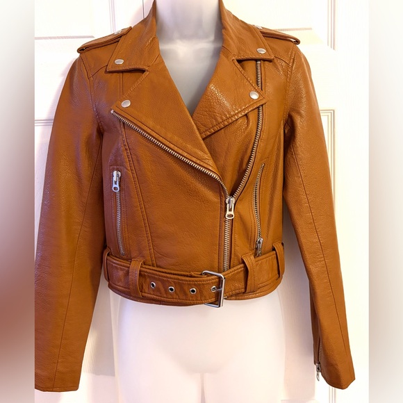 Pistola REVOLVE Tracy Moto Faux Leather Jacket in Cognac Brown New size XS - Picture 7 of 14